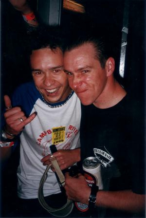 Luke backstage at Hombake 2000 with Gordy from Frenzal Rhomb